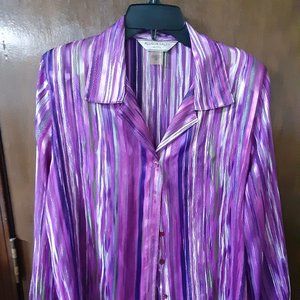ALLISON DALEY SZ 14 PETITE, SHADES OF LAVENDER 100% POLY BUTTON FRONT BLOUSE